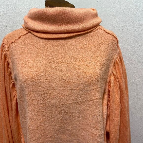 Free People Cloud Control Pullover Textured Balloon Sleeve Orange Medium - Picture 3 of 8